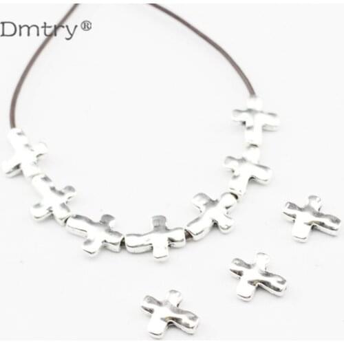 Dmtry 10pcs/lot Brand Wholesale Irregular Cross Charms Ancient Silver Plated Spacers Beads For Jewelry Making Charms LC0119