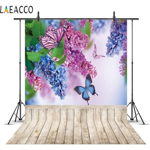 Laeacco Spring Blossom Flowers Tassel Wooden Board Butterfly Child Portrait Backgrounds Photographic Backdrops For Photo Studio