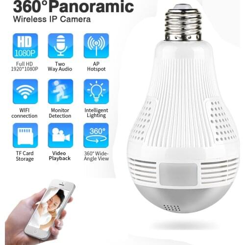 HD 360° Panoramic Wifi 1080P IP Camera Light Bulb Home Security Video Camera Wireless CCTV Surveillance Fisheye Network
