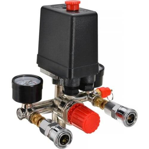 1pc Air Compressor Pressure Valve Switch Accessories Manifold Regulator Gauges Auto Control 90-120PSI 82x82x52mm
