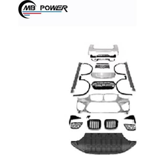 X3 G01 G08 upgrade X3M bodykit with bumper side skirt rear spoiler exhaust tip over fender grille rear spoiler