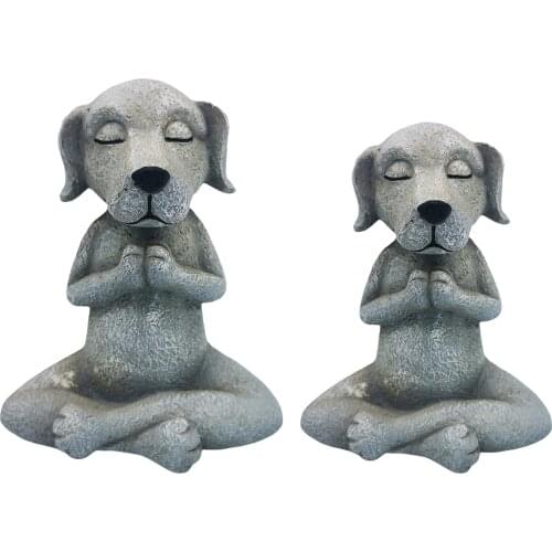 Creative Meditating Dog Figurine Yoga Statue Sculpture Yard Lawn Ornament