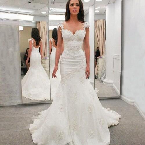 Appliques Lace Mermaid Wedding Dress See Through Illusion Backless Princess Long Dress Bridal Gowns Formal Party robes de mariée