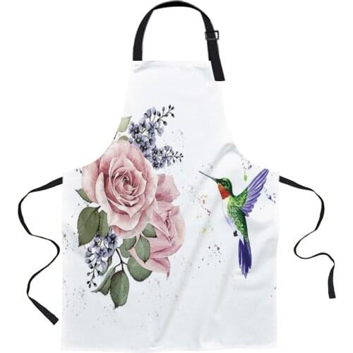 Hummingbird Pink Flower White Printed Kitchen Cooking Baking Aprons Canvas Sleeveless For Women Man Kids Home Delantal Cocina