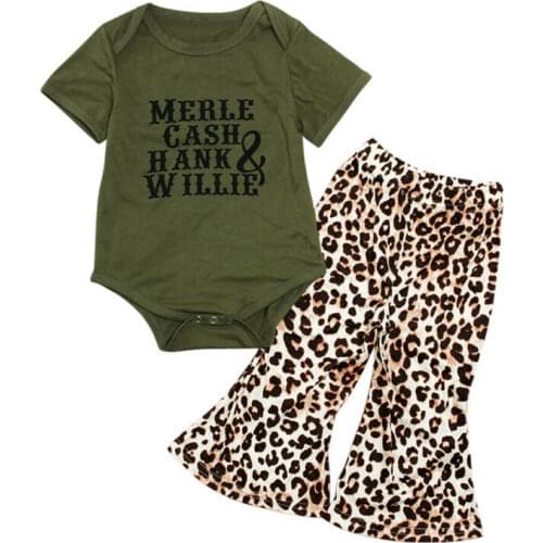 Citgeett Summer Infant Baby Girls Kid Clothes Short Sleeves Green T-Shirt Romper+Pants Leopard Sunsuit Sets