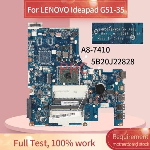 BMWQ3/BMWQ4 NM-A401 For LENOVO Ideapad G51-35 A8-7410 Notebook Mainboard 5B20J22828ZZ DDR3 Laptop motherboard