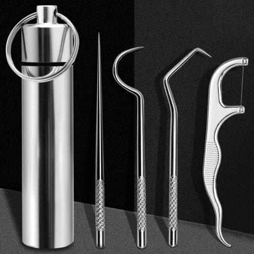 Stainless Steel Toothpick Set Metal Flossing Tools With Portable Toothpick Holder Outdoor Household Travel Seal Storage
