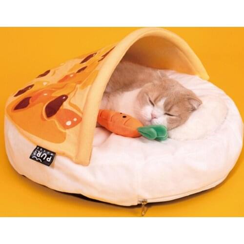 Cute Cats House Curry Round Nest Semi-enclosed Cat Bed Deep Sleeping Cartoon Nest Comfort Winter Pet Bed Small Cushion Soft