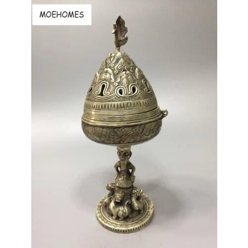MOEHOMES Chinese old antique silver Conic statues incense burner home decoration metal crafts