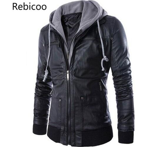New brand men leather jacket mens hooded leather jacket with fur hood leather jacket zipper design Motorcycle Leisure coat