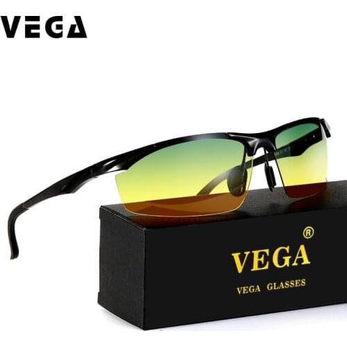 VEGA Cool Polarized Driving Sunglasses Men Aluminum Day Night Driver Glasses Semi-rimless Alloy Frame Yellow Lenses 2206