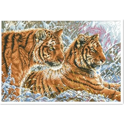 Tiger couple in snow cross stitch package animal 18ct 14ct 11ct cloth cotton silk thread embroidery DIY handmade needlework