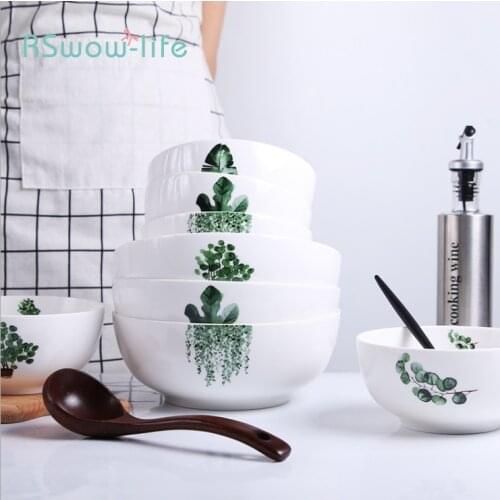 Nordic Simple Ceramic Bowl Creative Green Soap Noodles Home Salad Soup Bowl Home Kitchenware Ramen Noodles