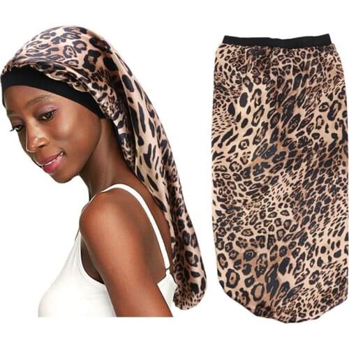 New fashion Long Satin Bonnet Sleep Cap with high elastic hair band Night Cap Hair Care Bonnet Nightcap for Women Men chemo Cap