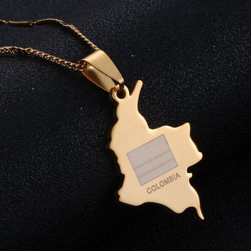 Stainless Steel Colombia Map Pendant Necklace Trendy Map of Colombian Charm Jewelry