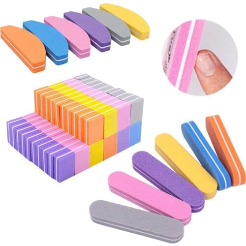 10/20/30/50Pcs Double-sided Nail File Blocks Colorful Sponge Nail Polish Sanding Buffer Strips Polishing Manicure Tools