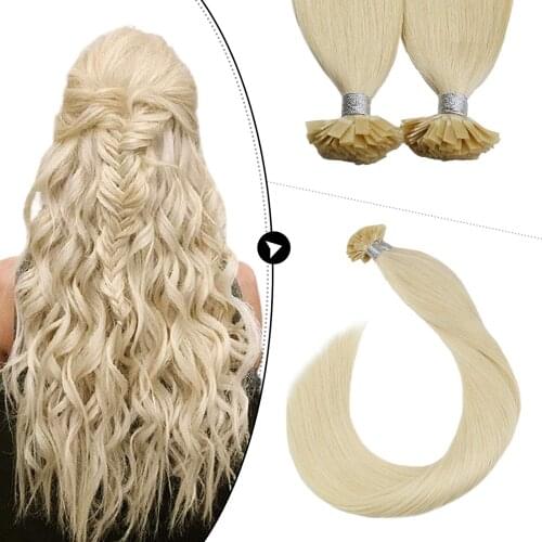 Ugeat Pure Color Flat Tip Human Hair Extensions Keratin Fusion Bonded Hair 50g/100g Straight Machine Remy Hair Flat Tipped