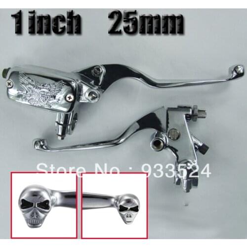 1" Universal Skull Motorcycle Handlebar 14mm Bore Brake Master Cylinder Clutch Levers For Harley Honda Yamaha Suzuki Kawasaki