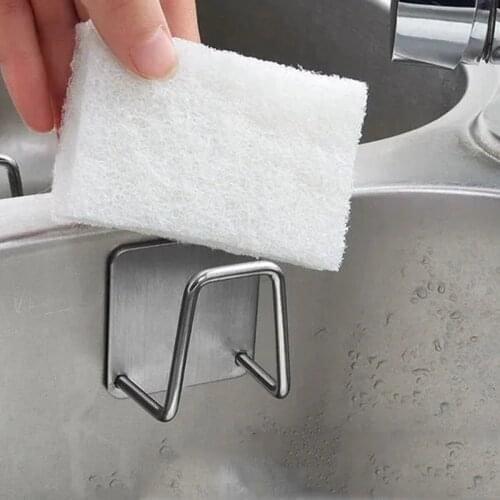 Kitchen Stainless Steel Sink Sponges Holder Self Adhesive Drain Drying Rack Kitchen Wall Hooks Accessories Storage Organizer