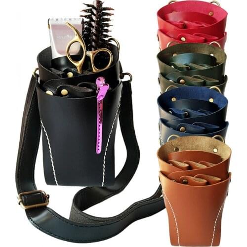 Fashion Professional Barber Leather Salon Scissors Pouch Bag Waist Pack Hairdressing Tool PU Leather Barber Tools Bags