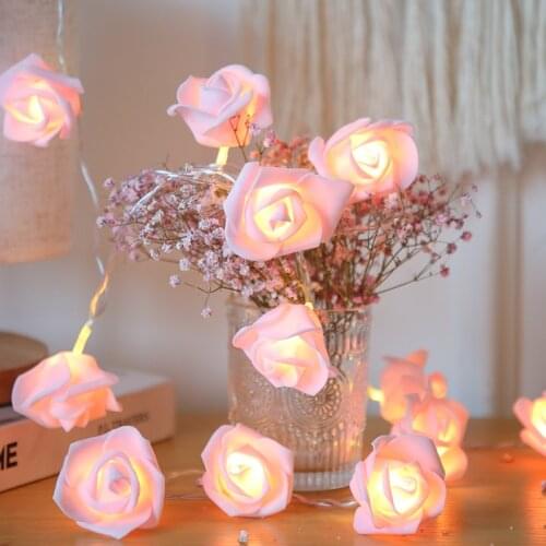 1.5/3M LED Garland Artificial Flower Bouquet String Lights Foam Rose Fairy Lights for Valentines Day Wedding Decoration