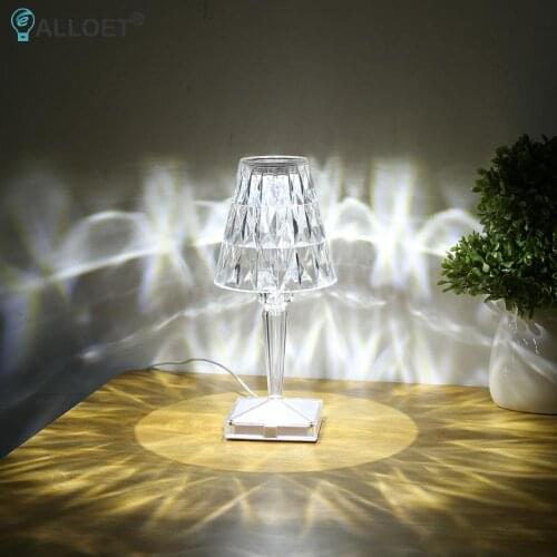 LED Diamond Crystal Projection Desk Lamp Touch Sensor Restaurant Bar Decoration Table Light Romantic USB Rechargeable Night Lamp