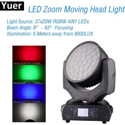 New 37x20W LED Zoom Moving Head Light RGBW 4IN1 Party Club Bar Light Music Disco DJ Equipment Projector Zoom Move Head Light