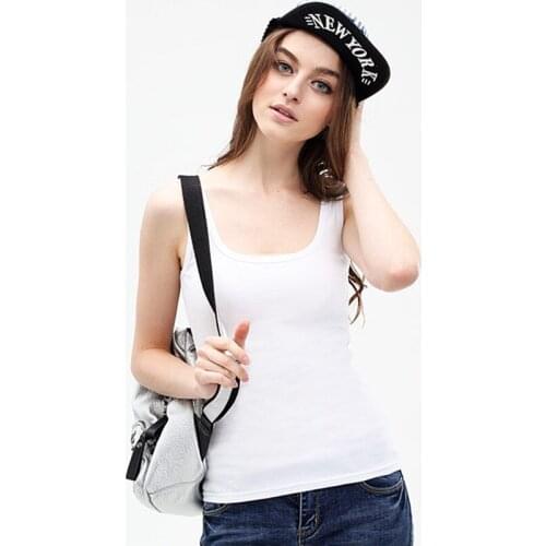 Fashion Colors U Neck Top Ladys Tank Cotton Top Slim fit Elastic Shape Tess Top Street Style Tanks Single Size All Match 2021