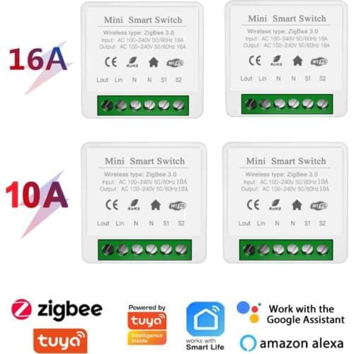 1-30PCS 10A 16A Tuya Zigbee MINI DIY Smart Switch Support 2 Way Timing Remote Control Automation,Work with Alexa Google Home