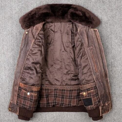 2021 Vintage Brown Military Style USAF Pilot Leather Jacket Europe Size Genuine Thick Cowhide Winter Warm Aviation Coat