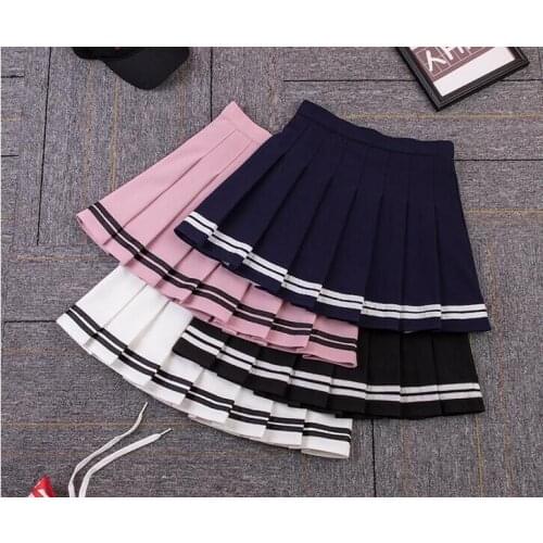 Spring and Summer Punk elastic waist pleated mini skirt Women Black and white red and blue Sweet Half-length Trousers Skirt