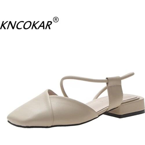 KNCOKAR Womens shoes New Female Sandals Summer Style Low Heel With A Word With Baotou Thick Heel Shoes New Style
