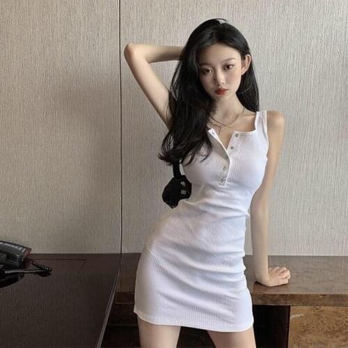 White Knitted Sling Dress Female Summer New Style Temperament Waist Slimming Tight-fitting Hip Skirt