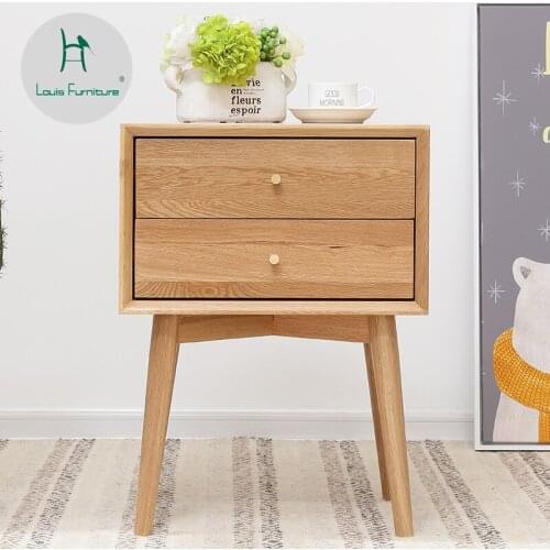 Louis Fashion Coffee Tables Simple Bedside Cabinet White Oak Solid Wood Bedroom Storage Small Bucket Modern Furniture