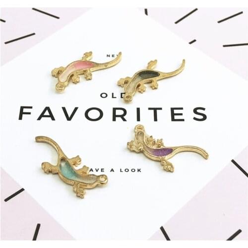 10pcs/lot New Arrival Pearlescent Color Gecko 31*11mm Alloy Metal Enamel Charm Pendants For Jewelry Making Findings XL600