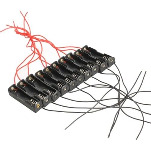 10pcs/lot Single Slot AAA Mobile Battery Clip Case Holder Box With Wire Leads DIY Battery Storage Cases For AAA Battery