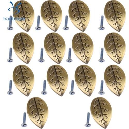 14 Pieces Leaf Shaped Cabinet Cupboard Door Handle Drawer Cabinet Bin Handle Pull Knobs Hardware with Installation Screws