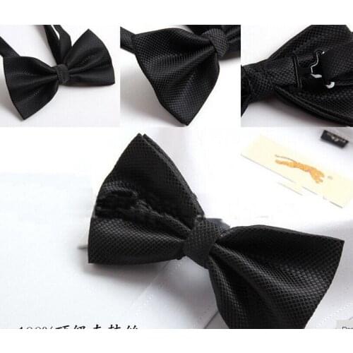 2018 hot sale Unisex Polyester Silk Cheap Bow Tie / Fashion Solid Color Casual Bowtie black/fashion tie for mens wedding