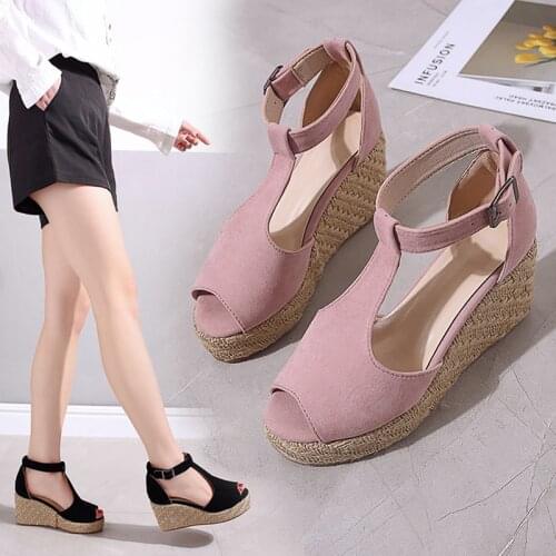 2019 Casual Woman Wedge Summer Shoes Peep Toe Buckle Platform Rubber Female Sandals Lady High Heel Sandals Platform Footwear
