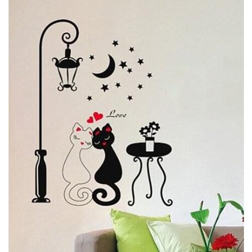 Hot Useful 1 pcs Cute Cartoon Couple Cat Flower Vine 3D Wallpaper DIY Vinyl Wall Stickers Rooms Home Decor Art Decals