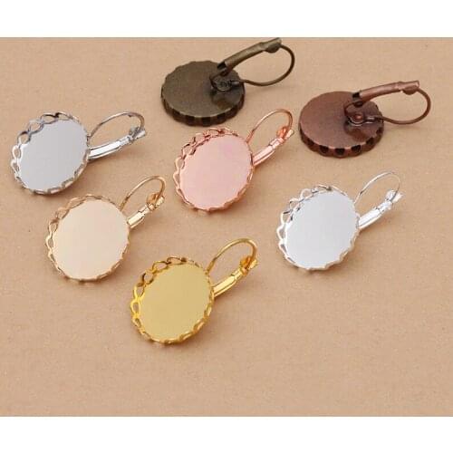 50pcs 10/12/14/16/18/20mm Round Cabochon Base Ear Hook Brass Lace Bezel Earrings Blanks Setting For Jewelry Making