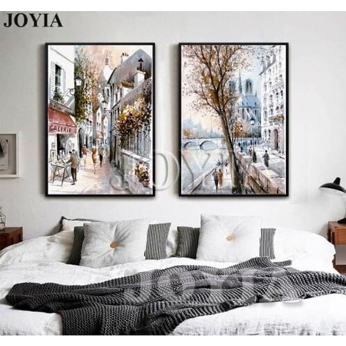 Abstract Street Canvas Art Paintings European Paris City Scenery Pictures Printed Painting & Calligraphy 2 Piece/Set No Frame