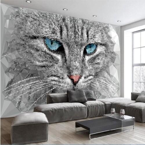 Beibehang Large custom mural wallpaper of any size Modern abstract three-dimensional geometric cat head living room backdrop