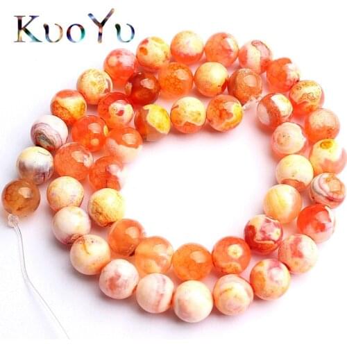 Orange Fire Dragon Agates Natural Stone Beads Round Loose Bead For Jewelry Making DIY Bracelet Necklace 15'Strand 6/8/10mm
