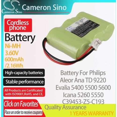 CameronSino Battery for Philips Evalia 5400 Aleor Ana TD 9220 Icana 5260 fits Siemens C39453-Z5-C193 Cordless phone Battery