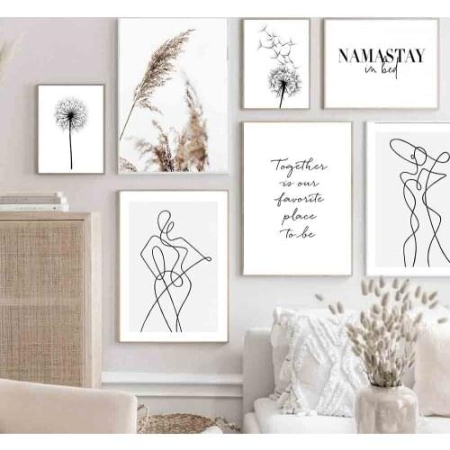Black And White Dandelion Poster One Line Drawing Boho Wall Art Nordic Canvas Painting Pictures Prints Living Room Home Decor