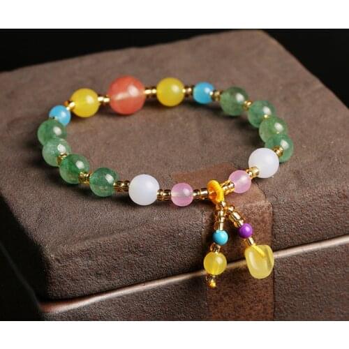 Ethnic 7.5mm Natural Green Strawberry Quartz Beads Irregular Amber Pendant Strand Bracelets Women Fine Jewelry Wholesale YBR354