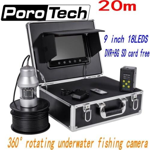 F08A 20m 9" TFT Monitor HD Underwater Fishing camera 18pcs LED fish Finder 360 Degree Rotating Fishing Video Camera+8G card free