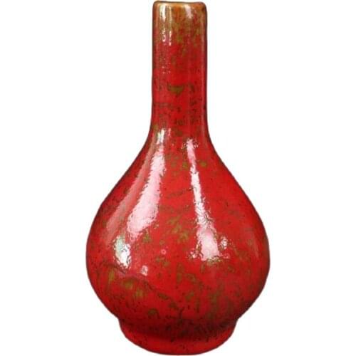 Chinese Old Porcelain Kiln Color-changing Red Glazed With Slender Neck and Bulging Belly Vases