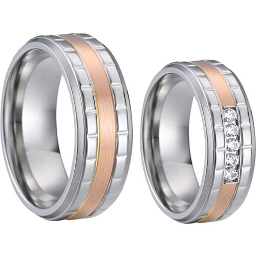 2019 Latest love alliance Designer 2 gram 14K rose gold titanium jewelry wedding band couple rings set for men and women